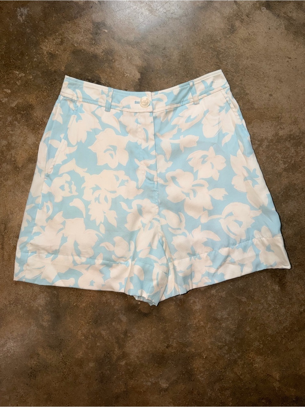 Derek Lam Crosby Floral High Waist Shorts NWT Blue White Summer Resort Size 2